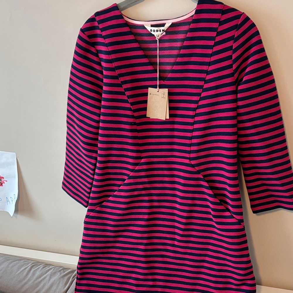 NWT Boden Brontë Ottoman Pink and Navy Striped Dress